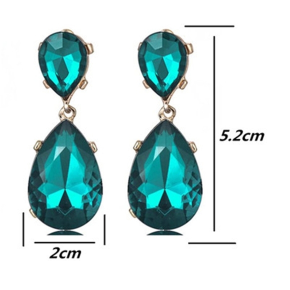 Teal Crystal Double Drop Earrings - Picture 3 of 4